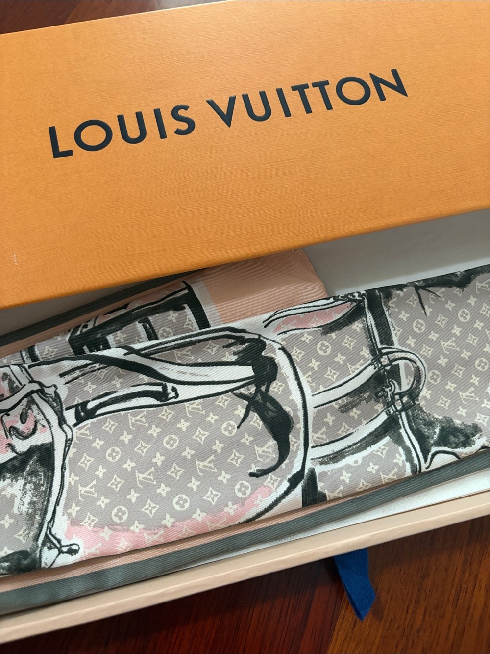 Louis Vuitton Pink and Gray Silk Twilly Scarf